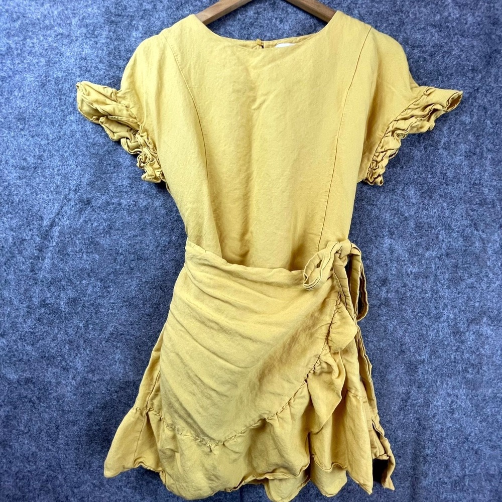 Astr The Label Wrap Dress Womens Small Yellow Linen Ruffle Boho Summery